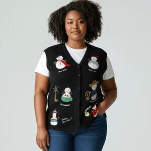 Vintage Bechamel Not Ugly Christmas Sweater Vest Snowman Around The World 2XL